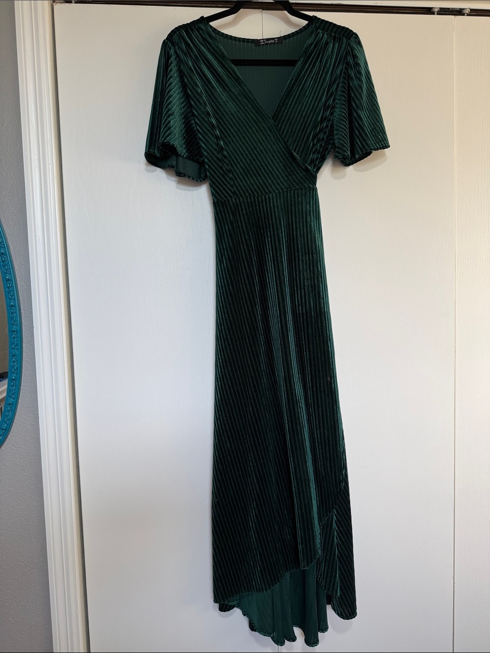 Simple Deep Green Pleated High-Low Wrap Dress